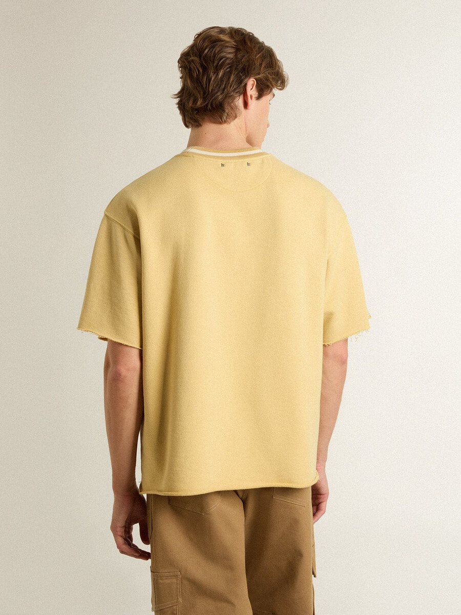 herr-t-shirt i överdimensionerad gul bomull med blått tryck