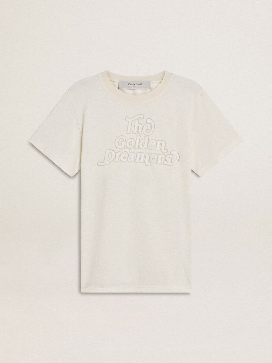 vit t-shirt med tryck framtill för kvinnor