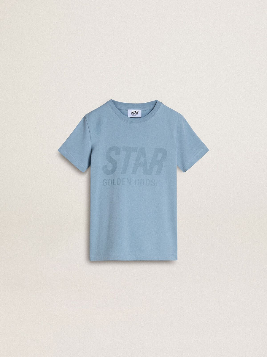 ljusblå t-shirt med tryck för pojkar