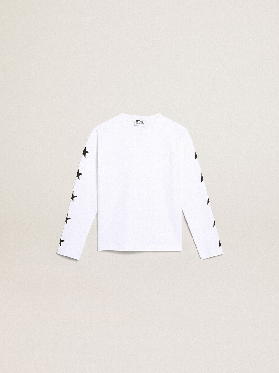 vit långärmad t-shirt med kontrasterande svarta stjärnor