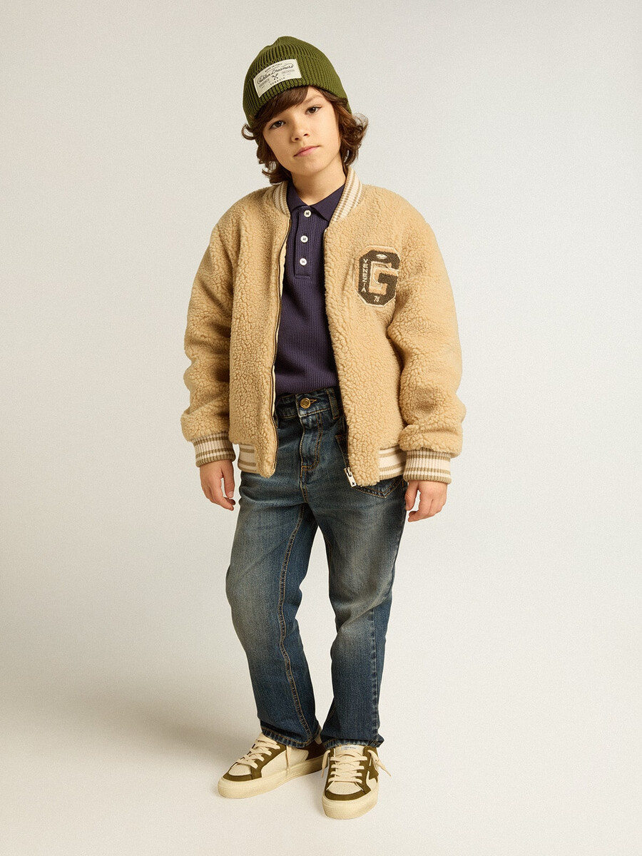 barn beige fleecebomberjacka
