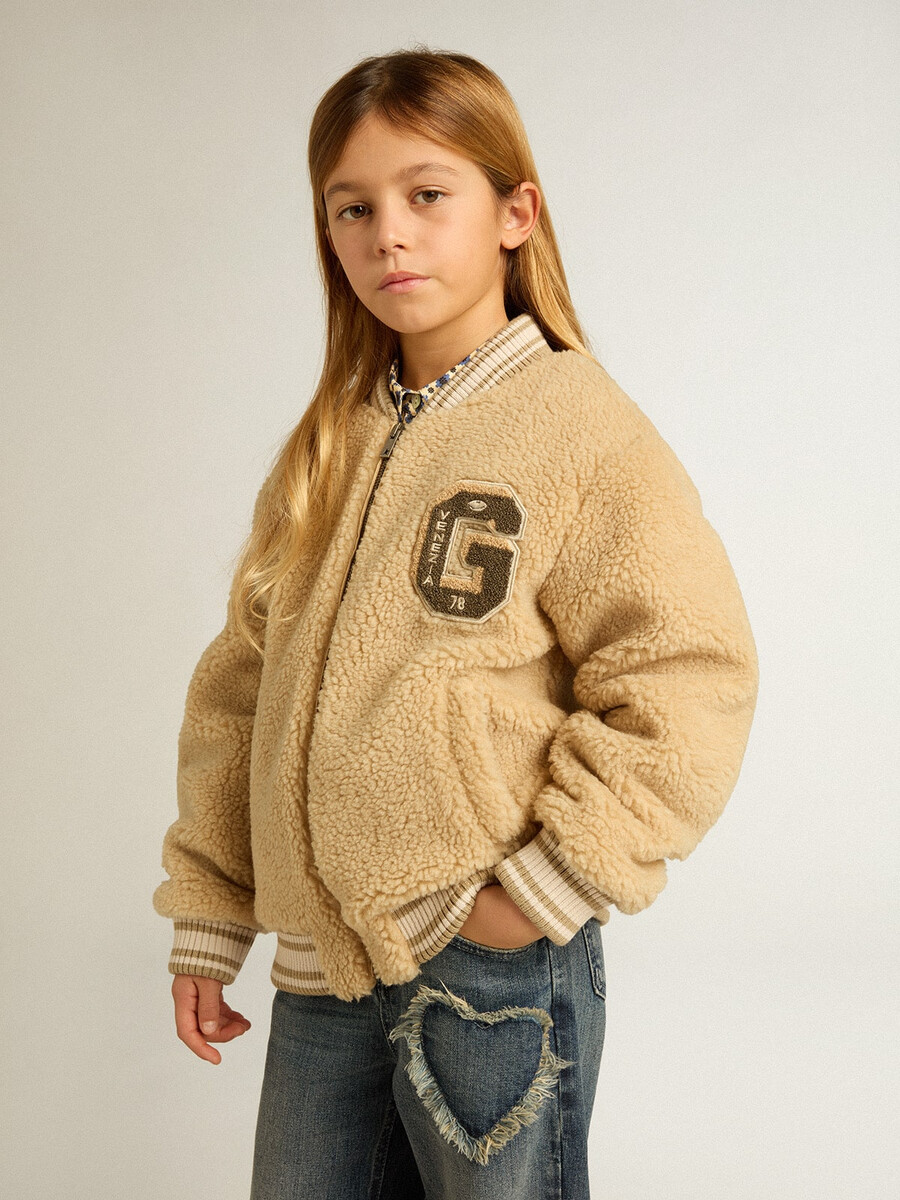 barn beige fleecebomberjacka