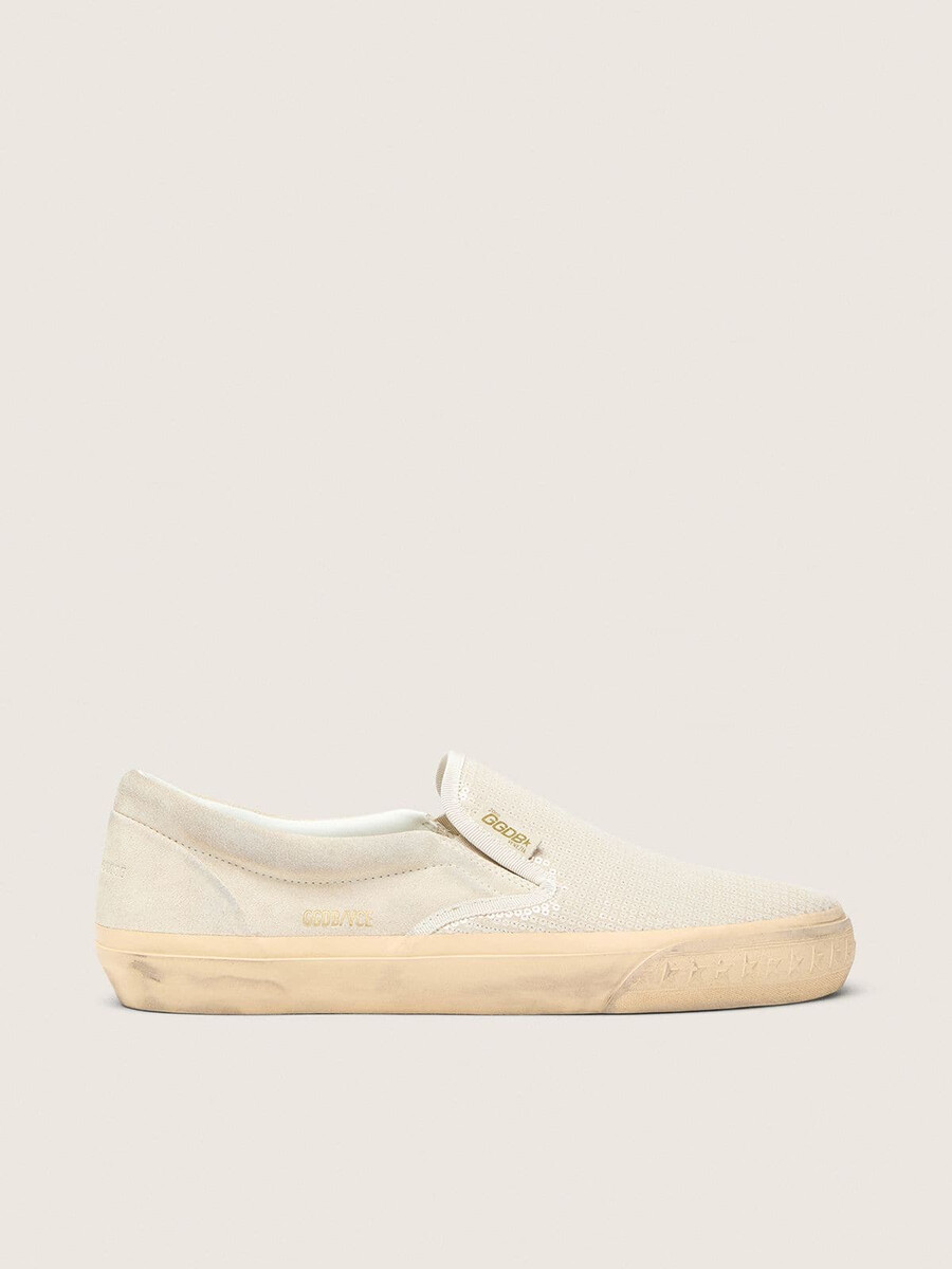 herr vce penstar i beige mocka och pärlfärgade paljetter