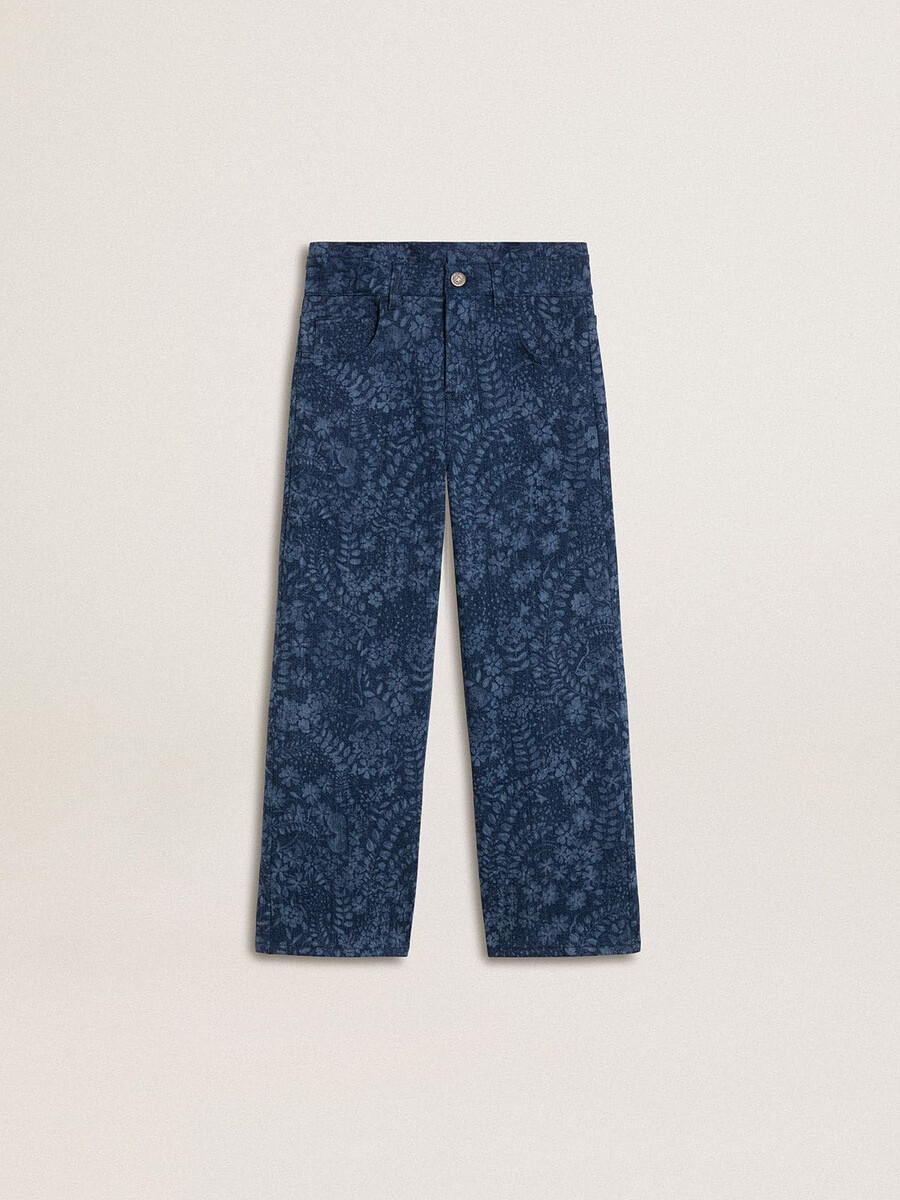 mellantvättade vida jeans med tryck för flickor