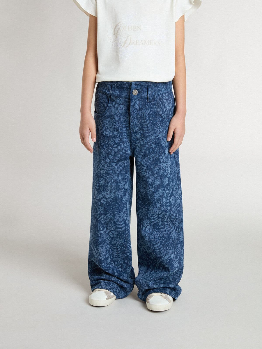 mellantvättade vida jeans med tryck för flickor