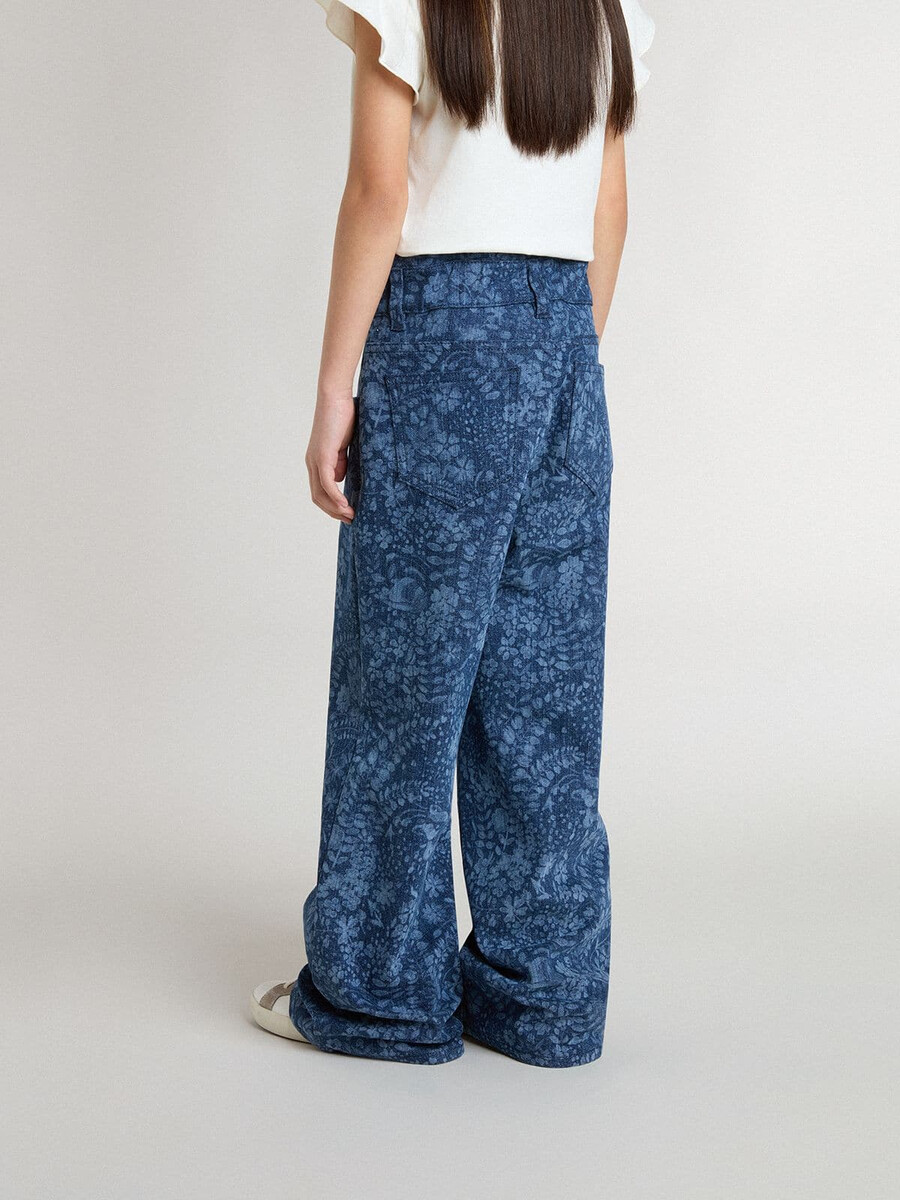 mellantvättade vida jeans med tryck för flickor