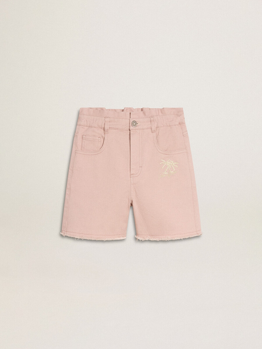 rosa bomullsshorts med broderi för flickor