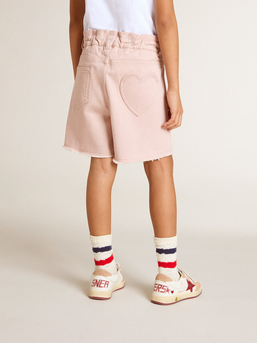 rosa bomullsshorts med broderi för flickor