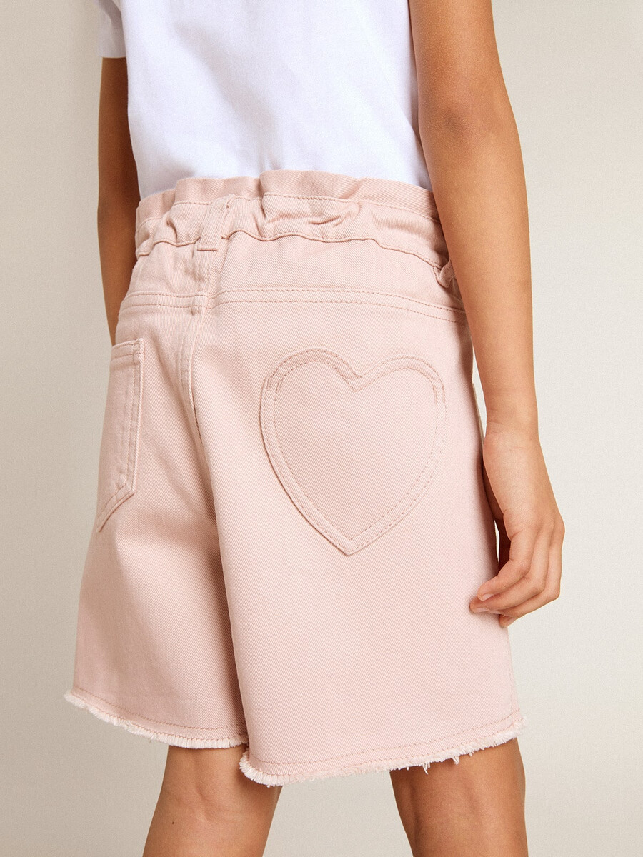 rosa bomullsshorts med broderi för flickor