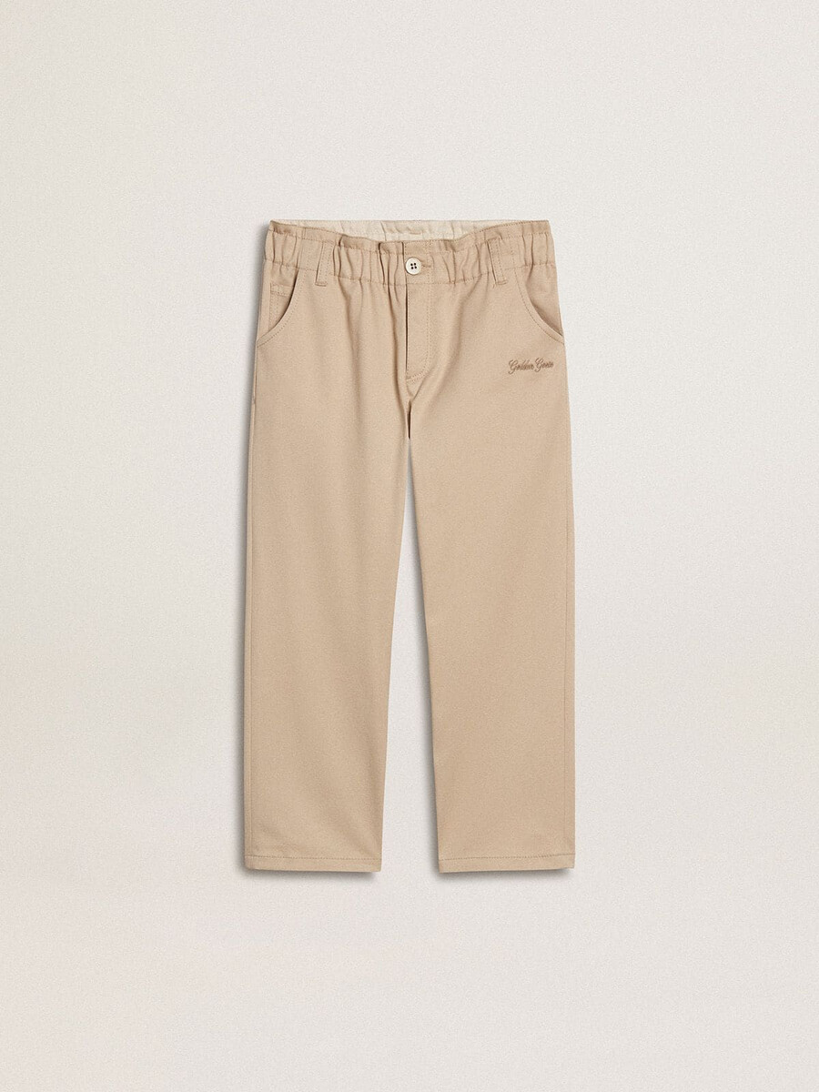 beige bomullsbyxor med broderi för flickor