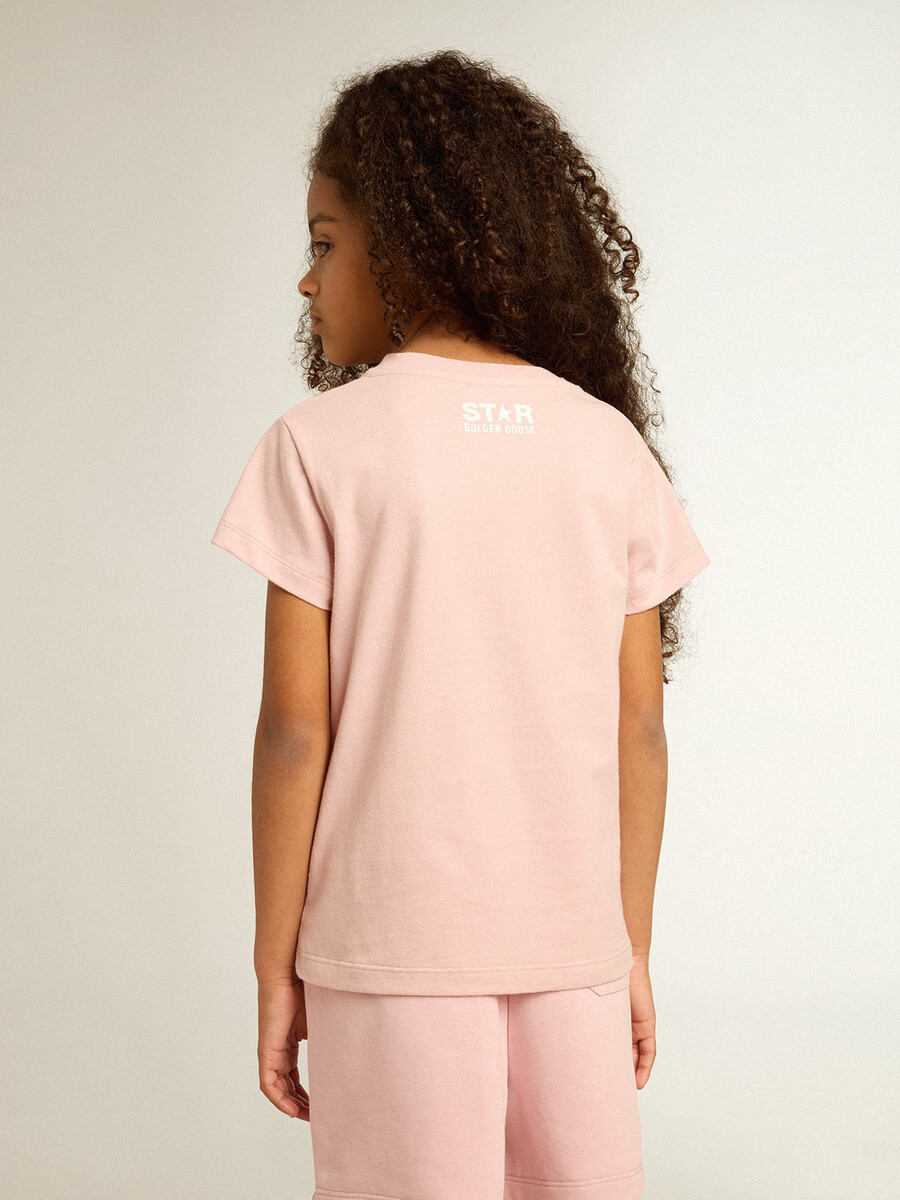 rosa t-shirt för flickor med vit logotyp och maxistjärna