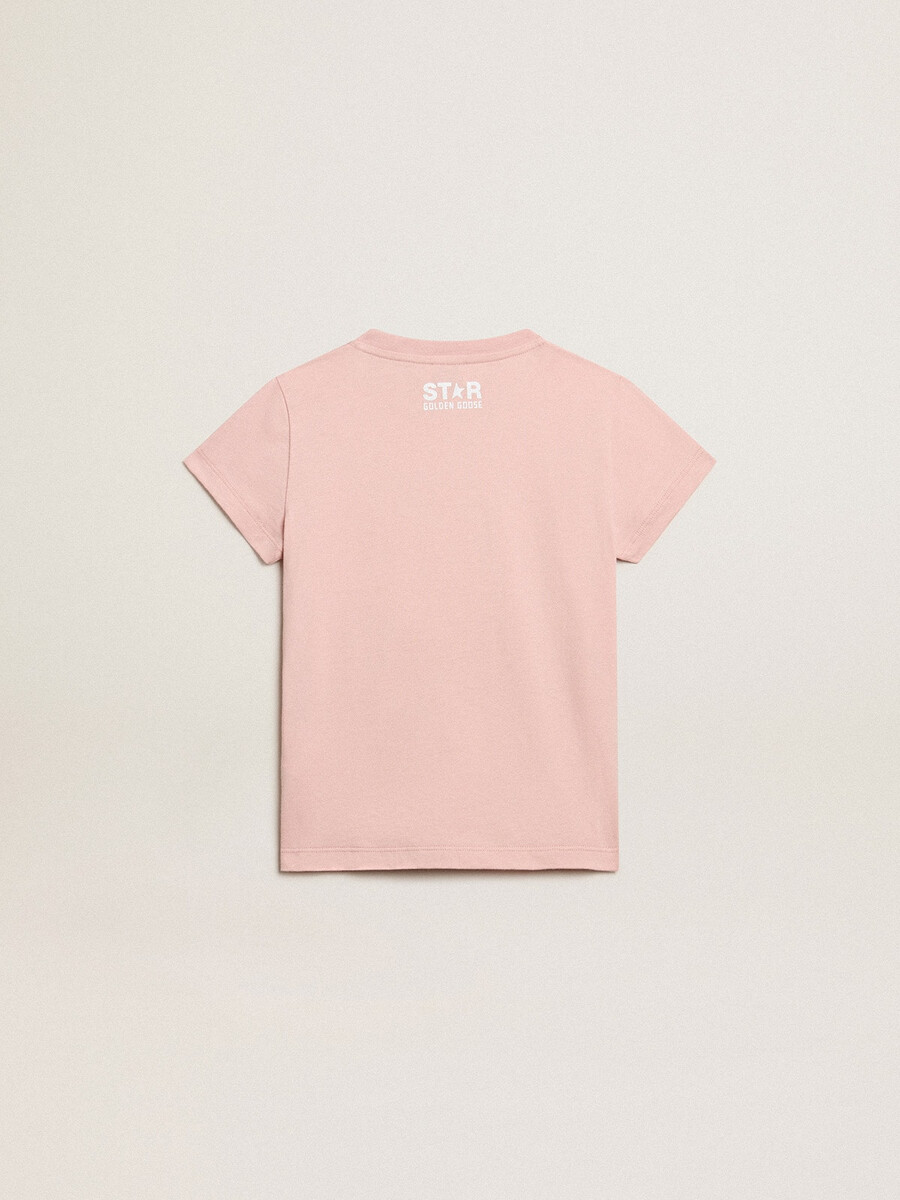 rosa t-shirt för flickor med vit logotyp och maxistjärna