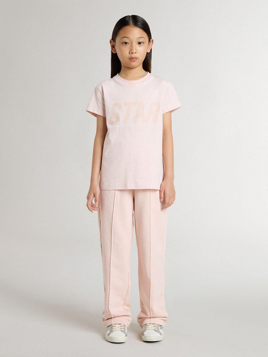 rosa t-shirt för flickor med rosa tryck framtill