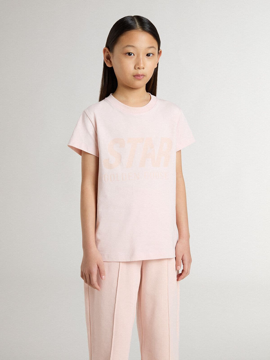 rosa t-shirt för flickor med rosa tryck framtill