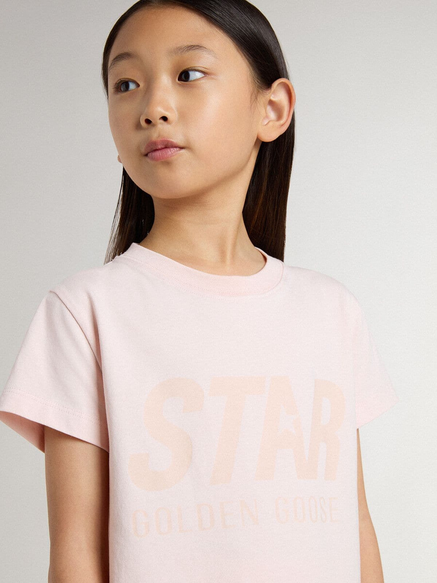 rosa t-shirt för flickor med rosa tryck framtill