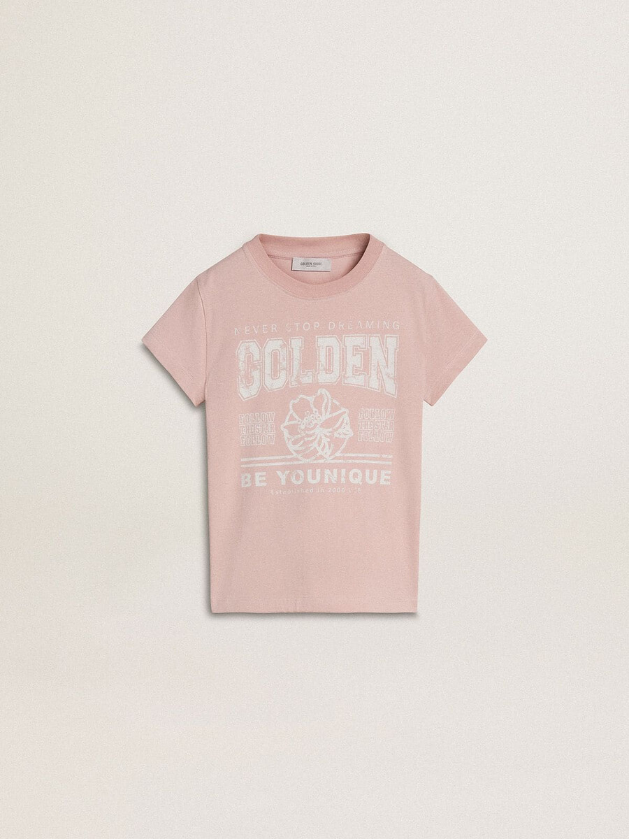 rosa t-shirt med vitt tryck för flickor