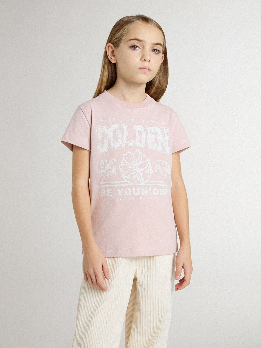rosa t-shirt med vitt tryck för flickor