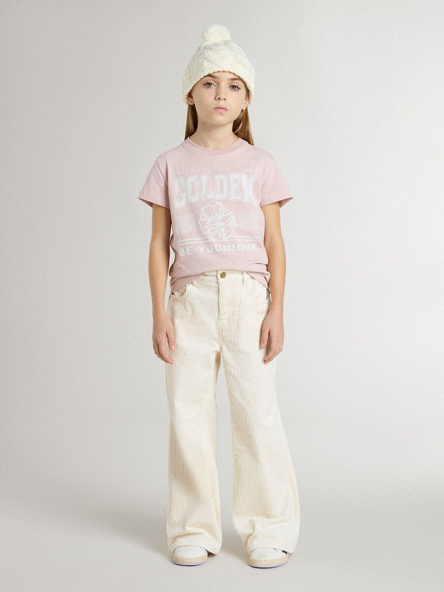 rosa t-shirt med vitt tryck för flickor