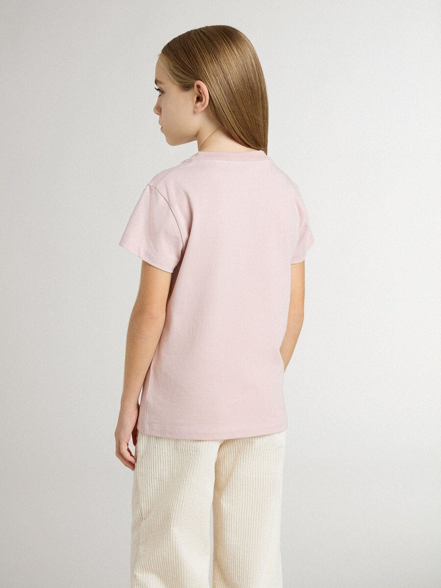 rosa t-shirt med vitt tryck för flickor