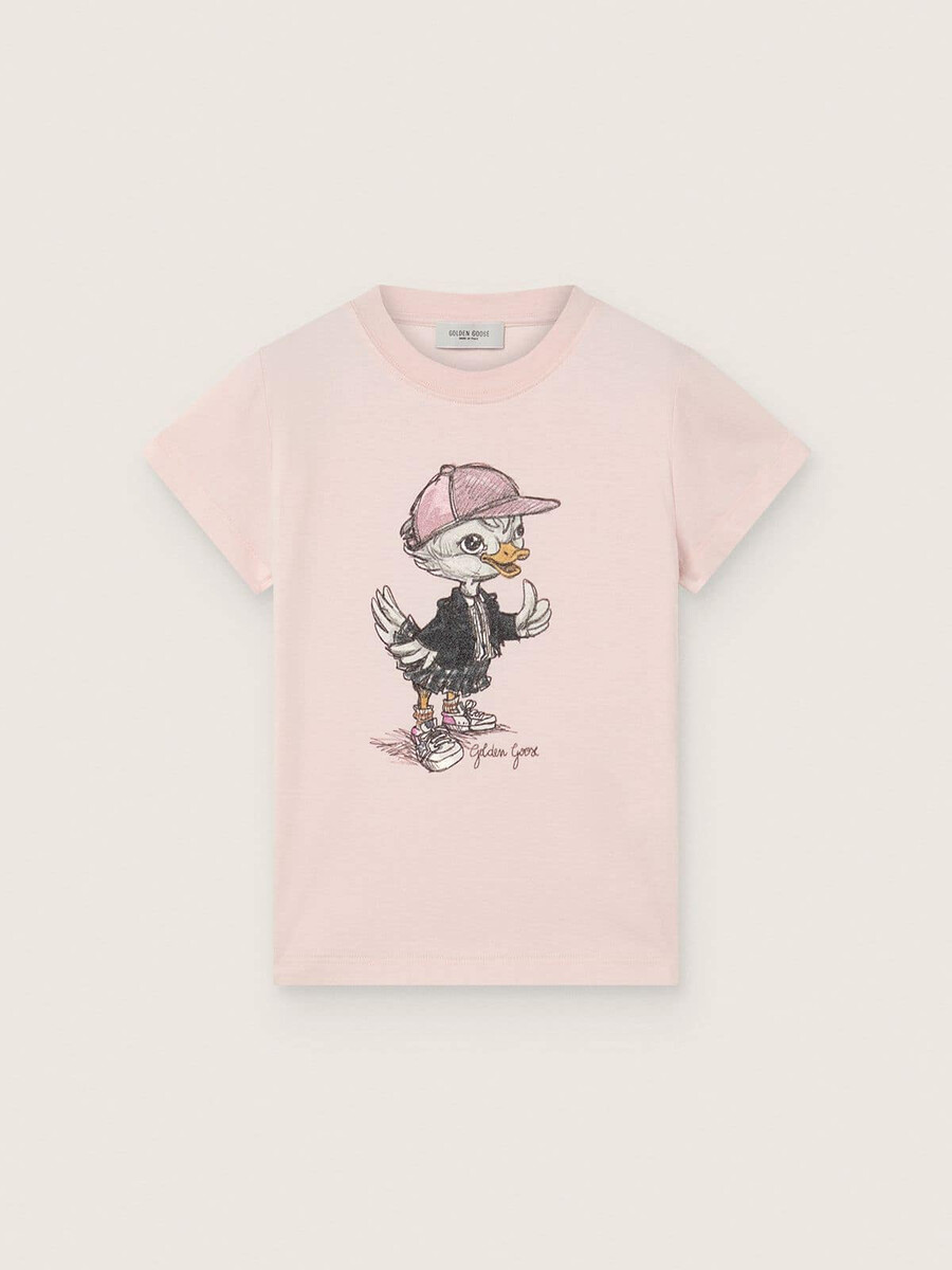 journey t-shirt för flickor i rosa bomullsjersey med digitalt maskottryck