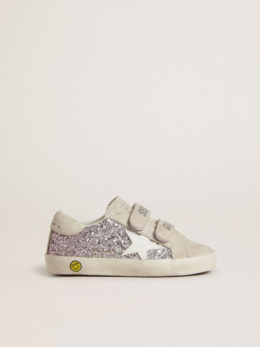 junior old school i silver och rosa glitter med vit läderstjärna