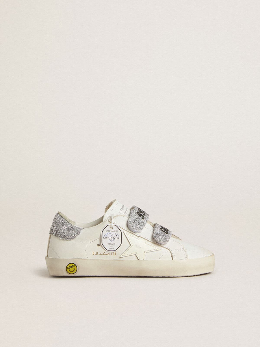 junior old school med silverfärgad swarovski-kristall hälflik och remmar