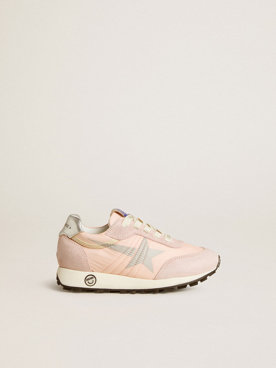 marathon junior i rosa nylon med tryckt stjärna och läderhälflik