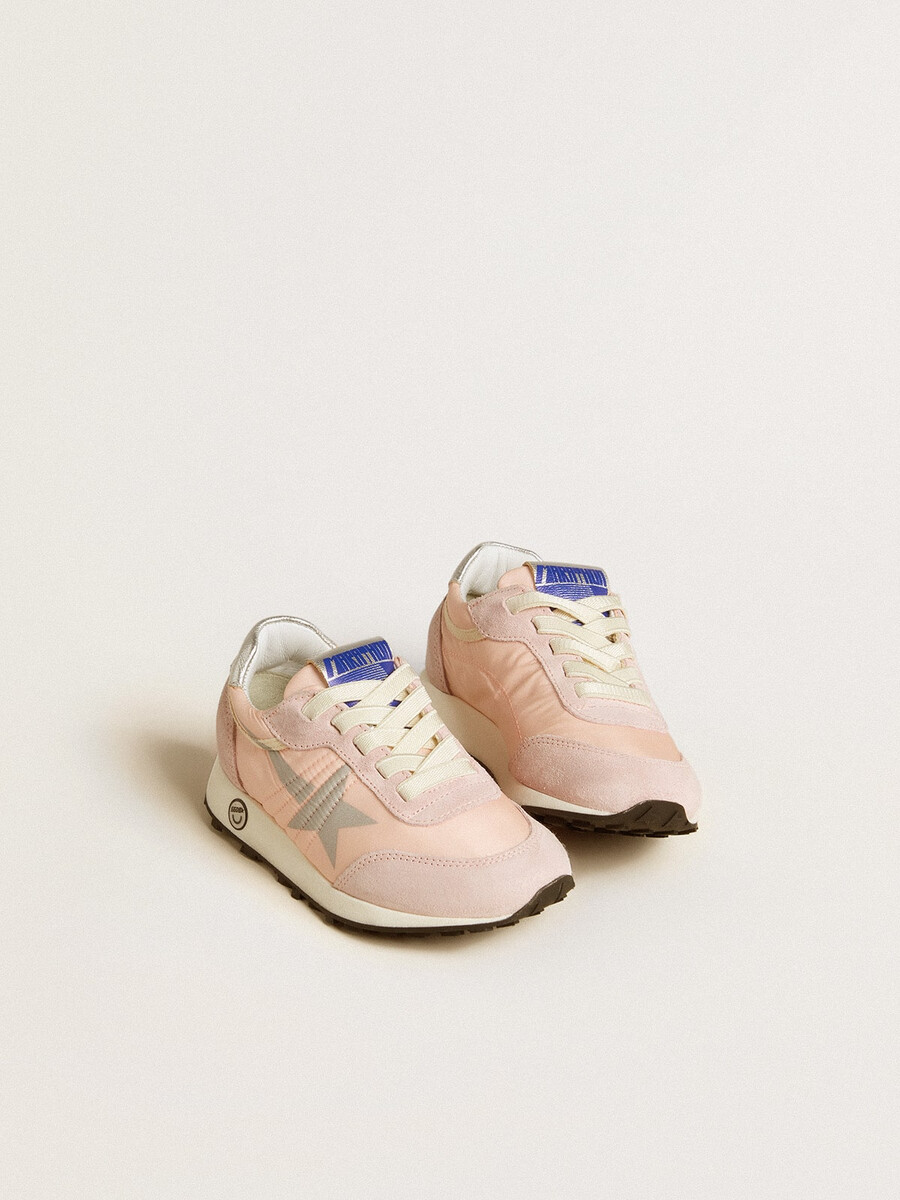marathon junior i rosa nylon med tryckt stjärna och läderhälflik