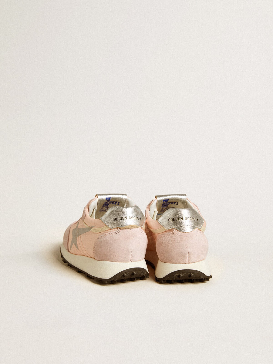 marathon junior i rosa nylon med tryckt stjärna och läderhälflik
