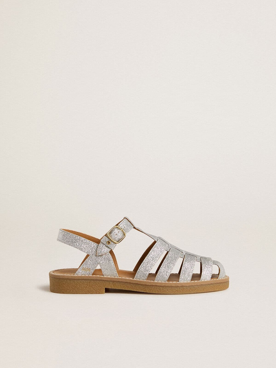 maxime young – sandaler i silverfärgat mikroglitter
