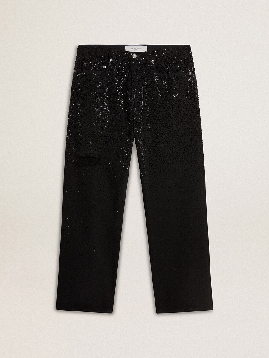 svarta herrjeans med lös passform och kristaller med gradienteffekt