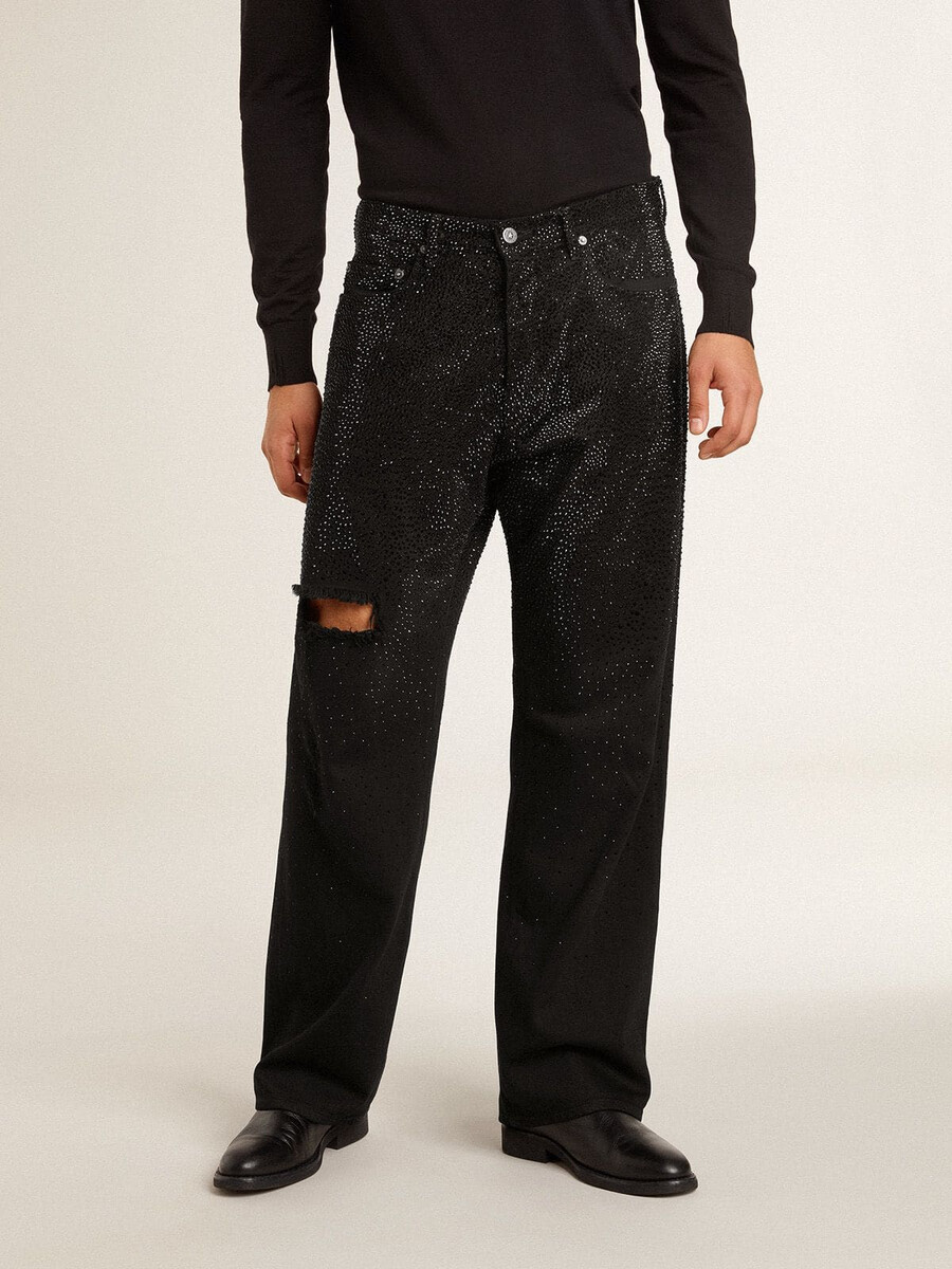 svarta herrjeans med lös passform och kristaller med gradienteffekt