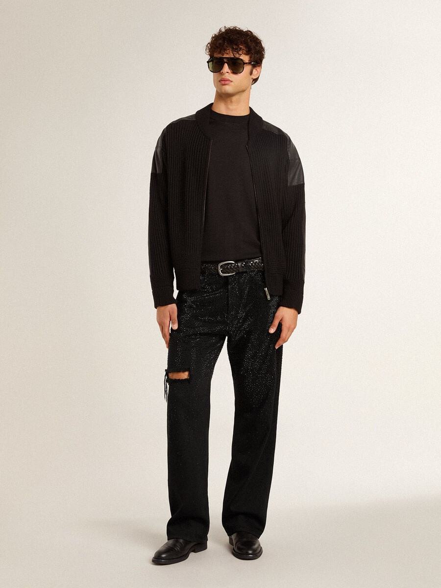 svarta herrjeans med lös passform och kristaller med gradienteffekt