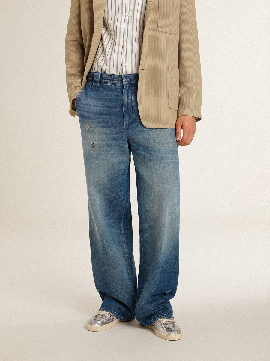 herrjeans chinos med slitna detaljer