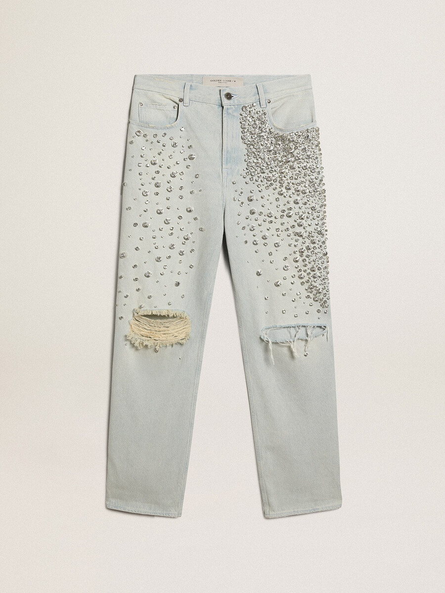 damblekta jeans med cabochonkristaller
