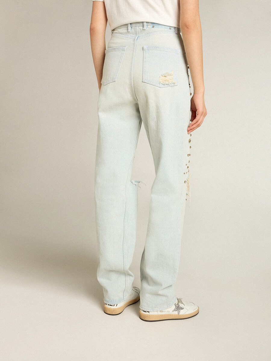 damblekta jeans med cabochonkristaller
