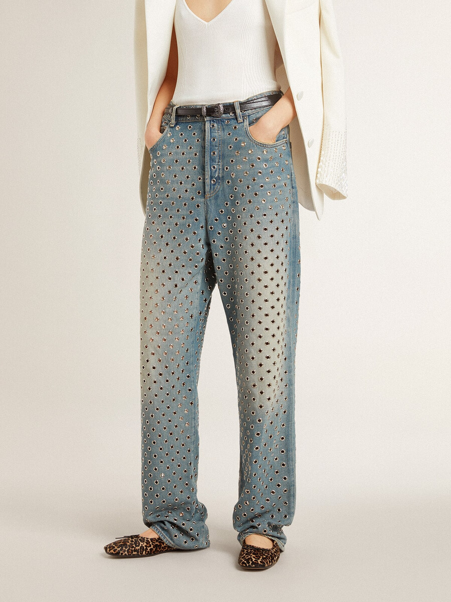 damjeans med tvättade öljetter