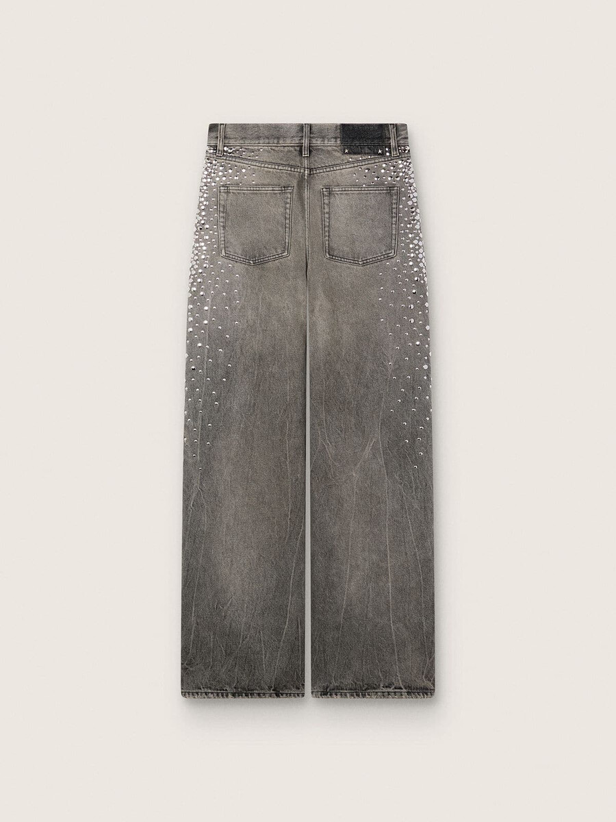 damjeans i grå denim med silverfärgade nitar i gradienteffekt