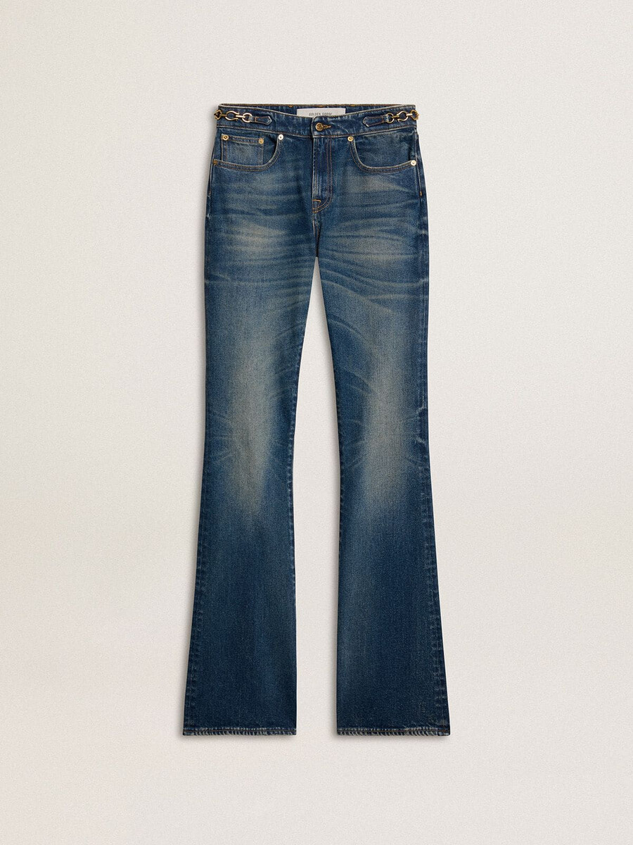 damjeans med bootcut-mönster och metalldetaljer i vintage-modell