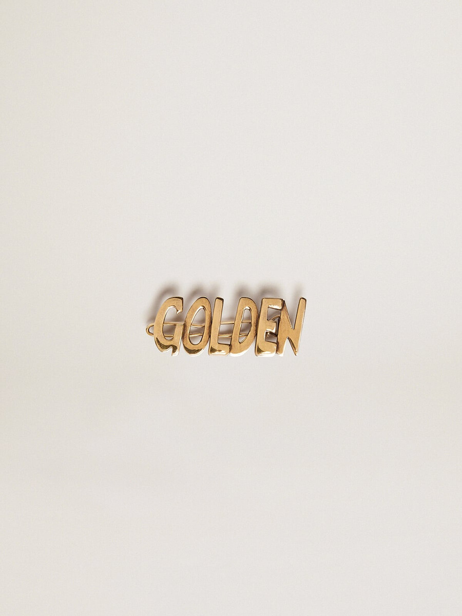 herrspetslås med klämma i gammalguld med gyllene bokstäver