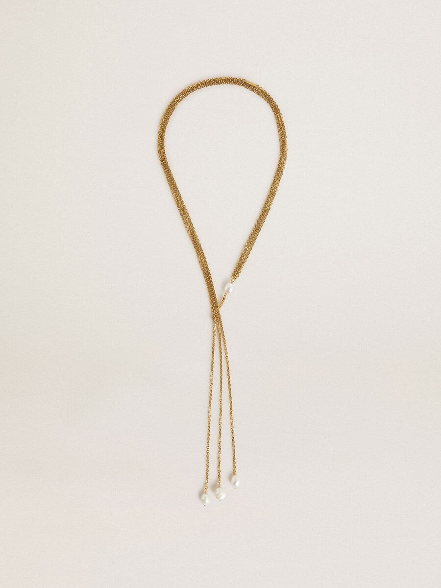halsband med antika guldfärgade kedjor med pärlor