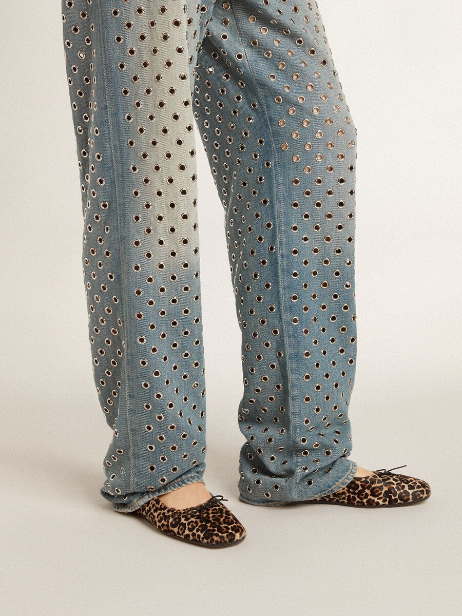 amy ballerinaskor i beige leopardmönstrat ponnyskinn