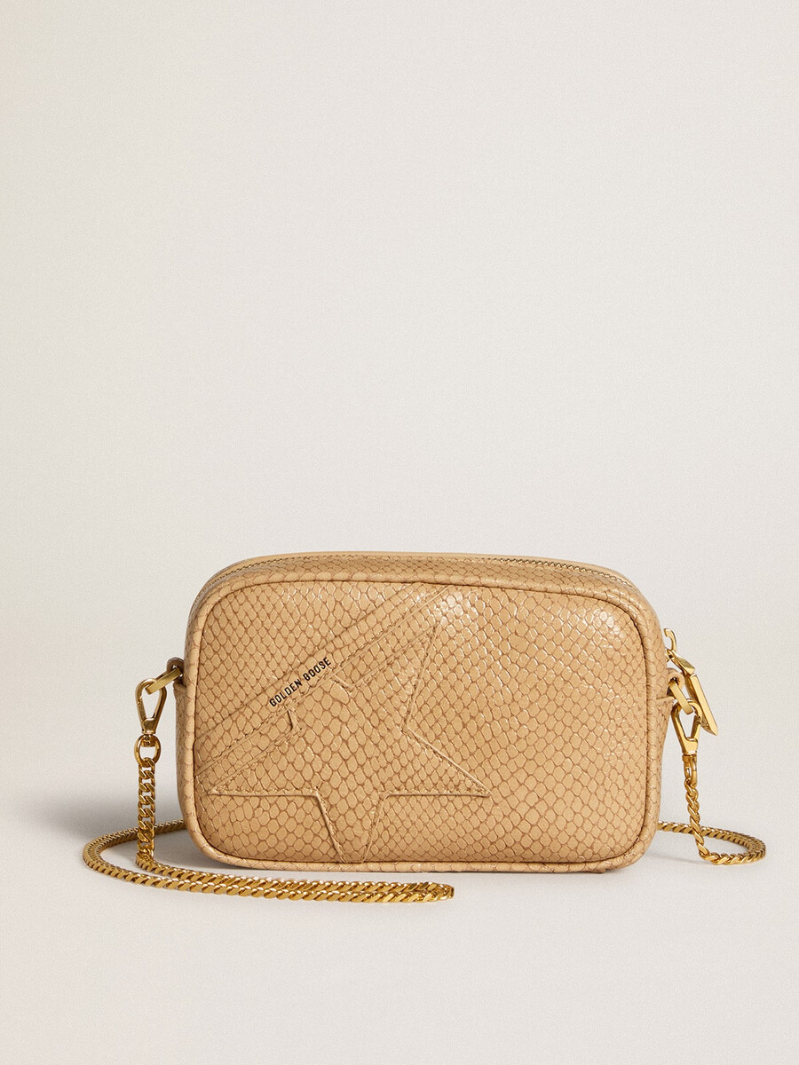 mini star-väska i beige ormskinnsmönstrat läder