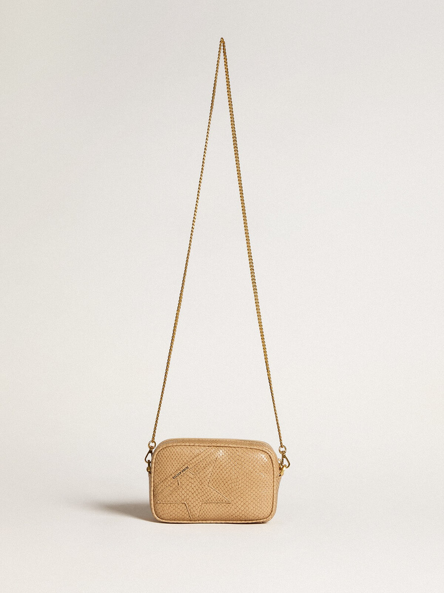 mini star-väska i beige ormskinnsmönstrat läder