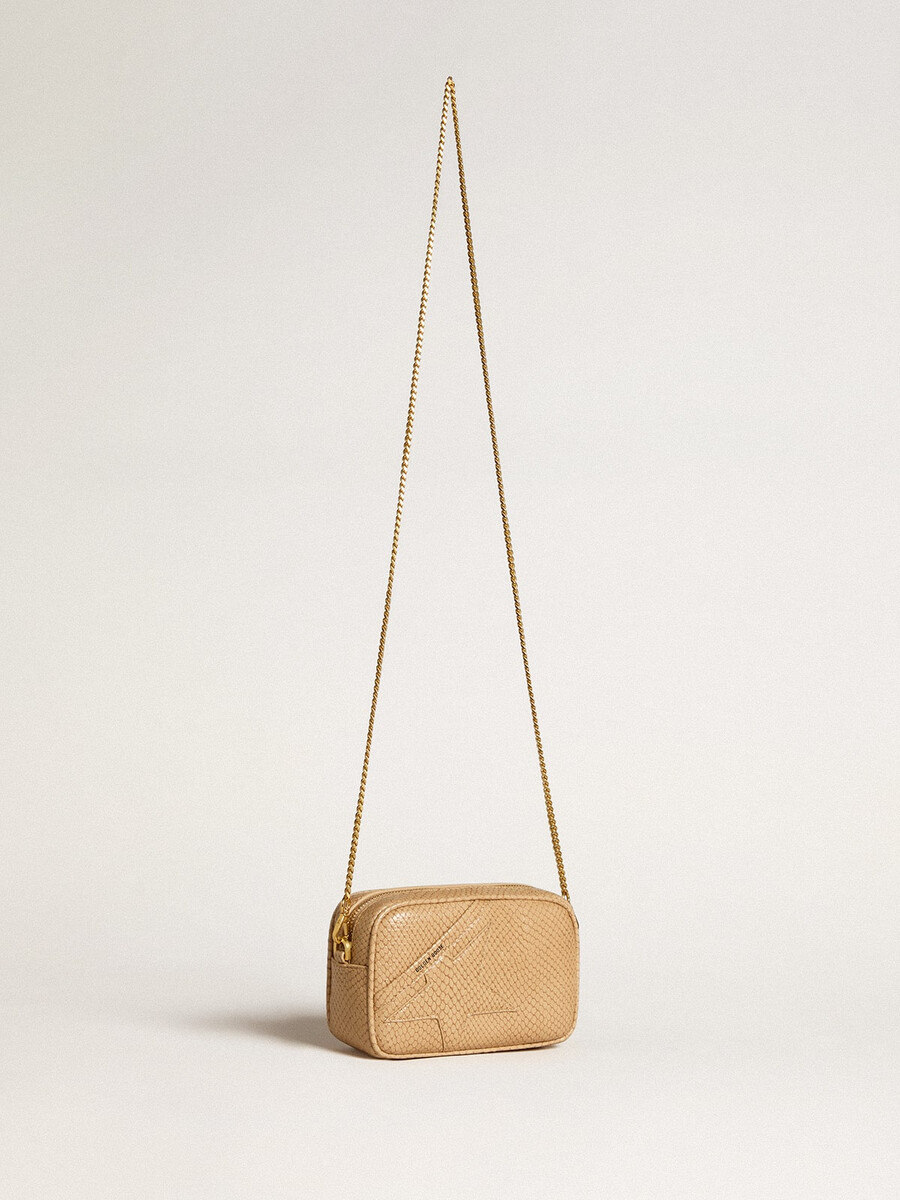 mini star-väska i beige ormskinnsmönstrat läder