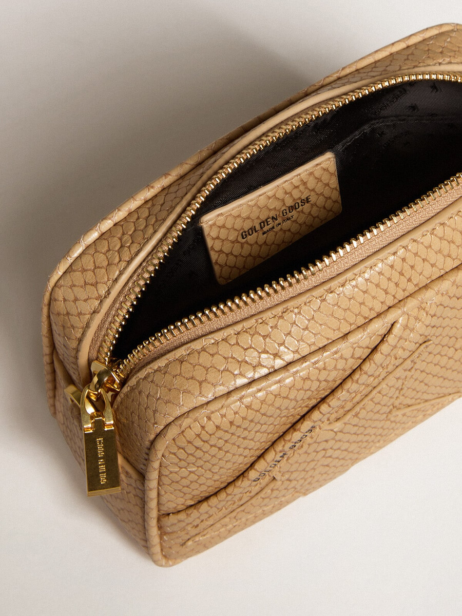 mini star-väska i beige ormskinnsmönstrat läder
