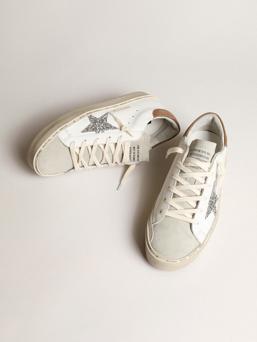 dam hi star med silverglitterstjärna och duvgrå nubuck-hälflik