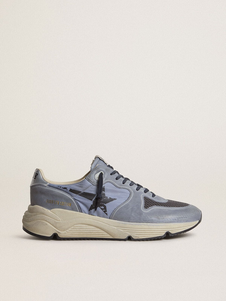 herrlöparsula i ljusblå nylon och nubuck med svart stjärna