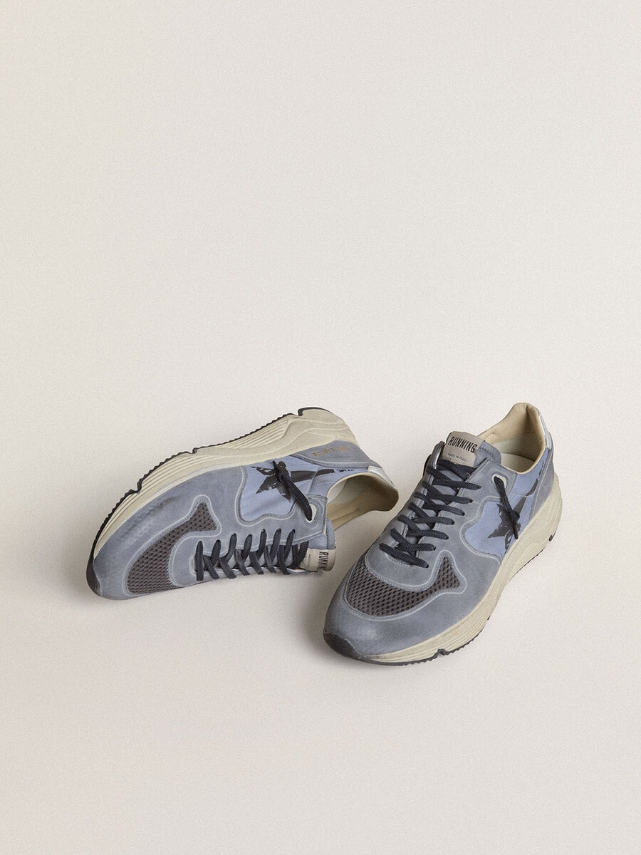 herrlöparsula i ljusblå nylon och nubuck med svart stjärna