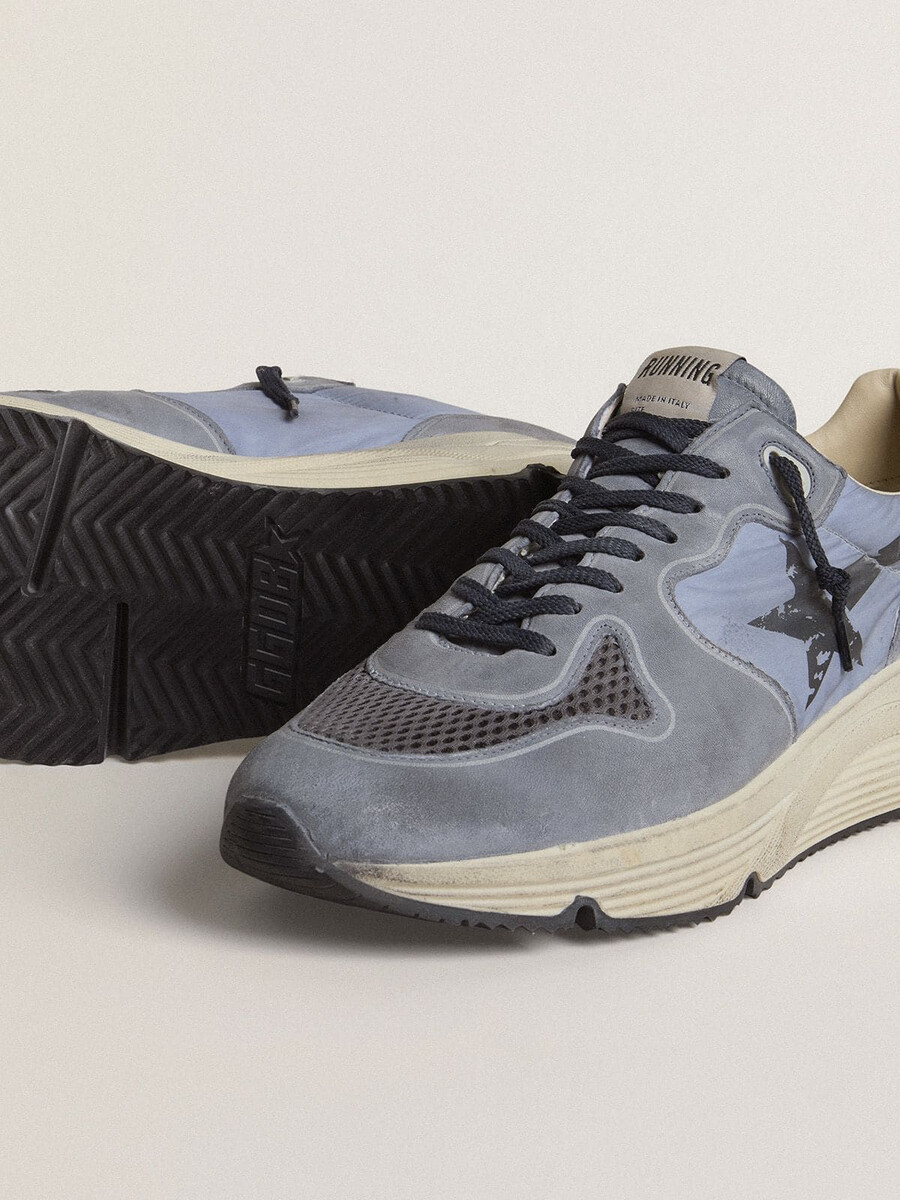 herrlöparsula i ljusblå nylon och nubuck med svart stjärna